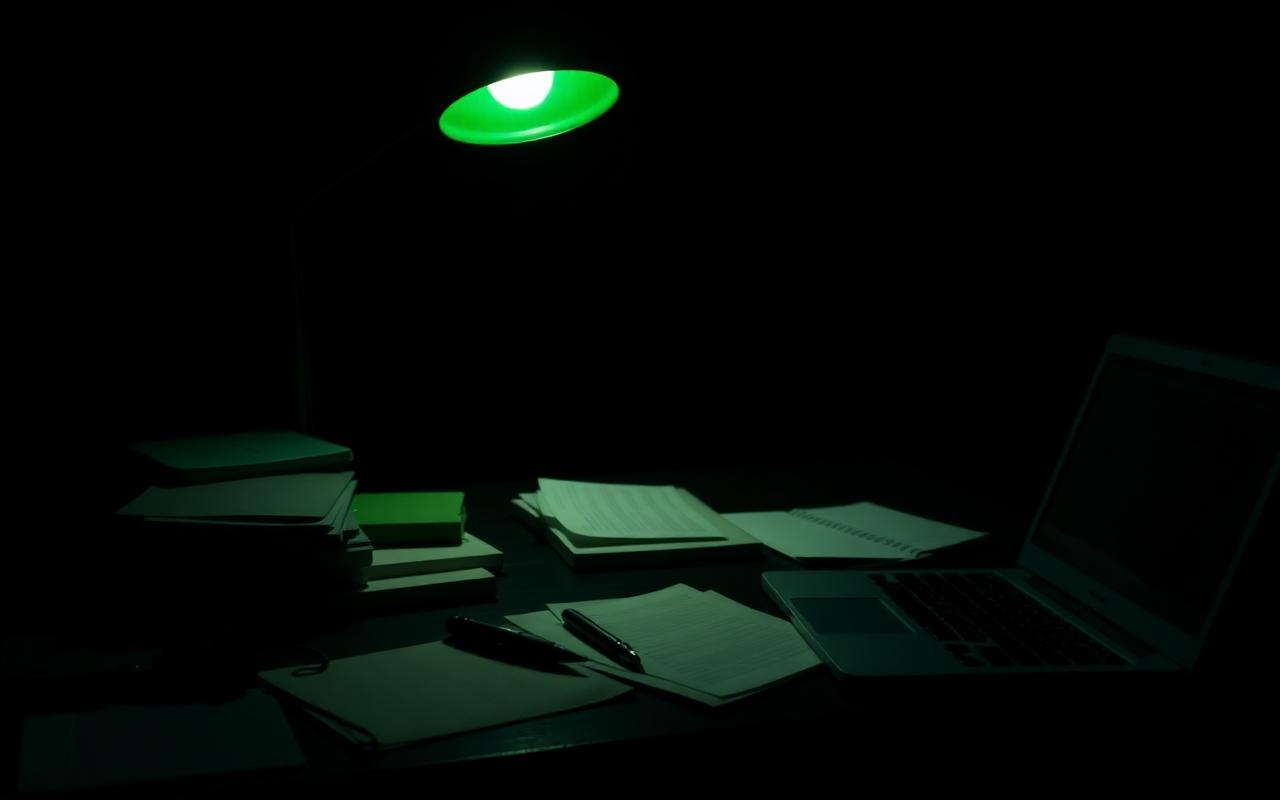Backstage desk with paperwork