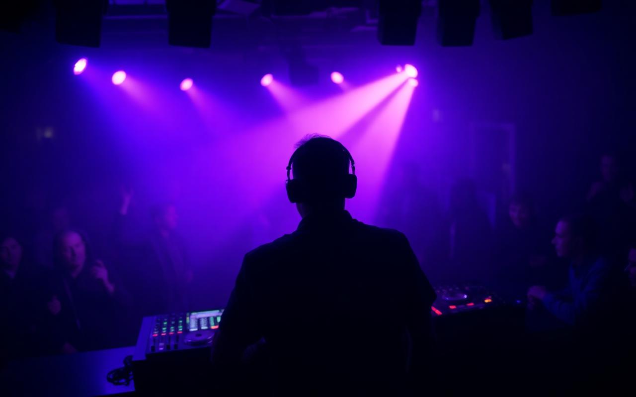 DJ performing under violet lights